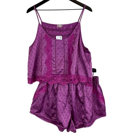NWT Intimately Free People Midnight Muse Sleep Set Pajama Satin Purple $78 - L - Picture 1 of 9